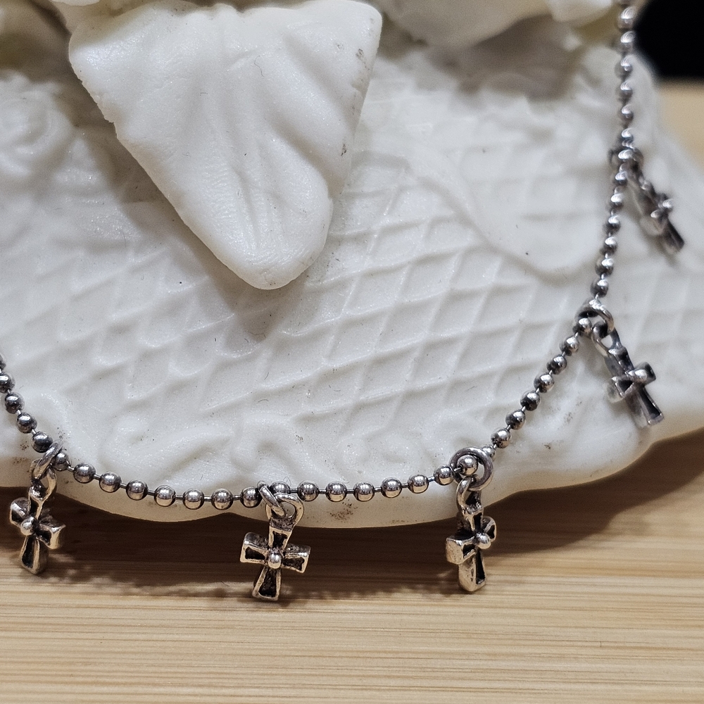 Cross Charm Bracelet with Crystal Charm 925 Silver Bead Adjustable Length - Picture 4 of 15